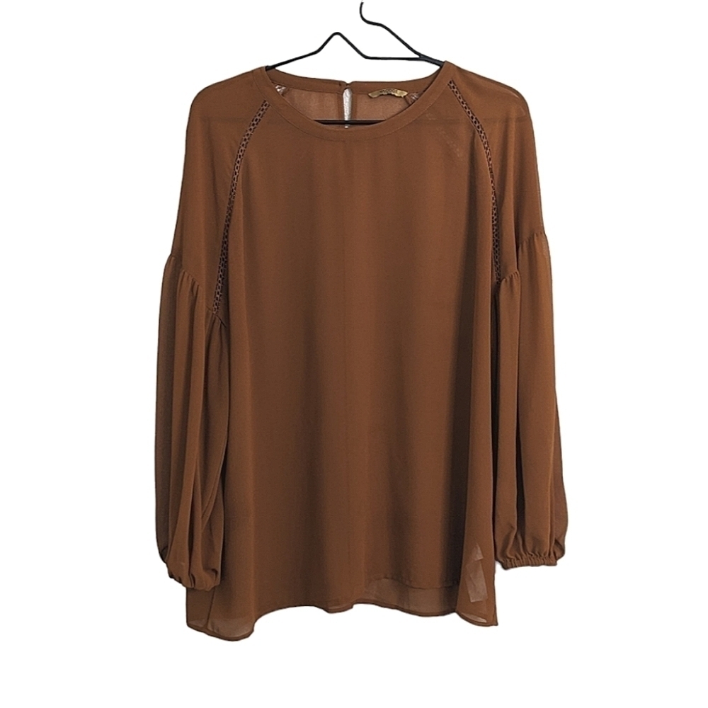 SACOOR Brothers women's brown chiffon long sleeve blouse size L